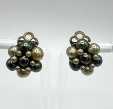 Load image into Gallery viewer, Original 1950&#39;s Mid Century Faux Pearl and Grey Clip on Flower Earrings
