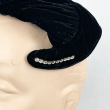 Load image into Gallery viewer, Original Black Ruched Velvet Hat by Jacoll with Pretty Paste Trim
