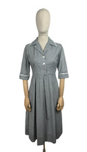 Load image into Gallery viewer, Original 1950&#39;s Blue, Black and White Check Dress with Lace Trim - Bust 34 35 *
