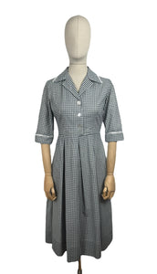 Original 1950's Blue, Black and White Check Dress with Lace Trim - Bust 34 35 *