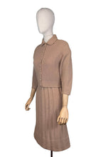 Load image into Gallery viewer, Original 1950's Mink Brown Barbara Carol New York Three Piece Dress, Cardigan and Belt Knit Set - Bust 36 38 *
