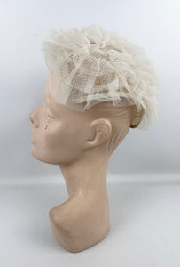 Original 1950's Ivory Mesh Ruffle Hat - Sweet Little Net Hat