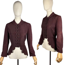 Load image into Gallery viewer, Wounded But Wearable Original 1940's Dark Brown Double Breasted Jacket with Scalloped Edge
