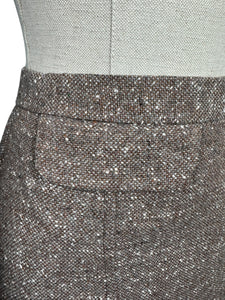 Original 1940's Brown and White Tweed Pleated Skirt with Pocket - Waist 26"