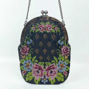 Stunning Edwardian Era Beaded Evening Purse with Floral Design - Fabulous Bag