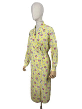 Load image into Gallery viewer, Original 1940&#39;s 1950&#39;s Pretty Yellow Cotton Dressing Robe with Pink Roses Print - Bust 36&quot; 38&quot;
