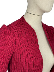 1940's Reproduction Hand Knitted Bolero in Burgundy - B34 36 38 40 42