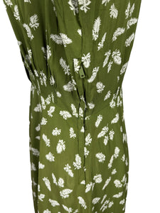Original 1940's Green and Ivory Feather and Bow Novelty Print Dress - Bust 40