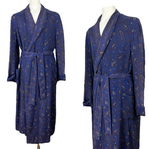 Original Men's 1940's 1950's Blue, Red and Cream Paisley Dressing Gown by Tootal - Chest 42