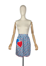 Load image into Gallery viewer, Original 1940's Feed Sack Apron - Red, White and Blue Base with Red and Blue Heart Pockets
