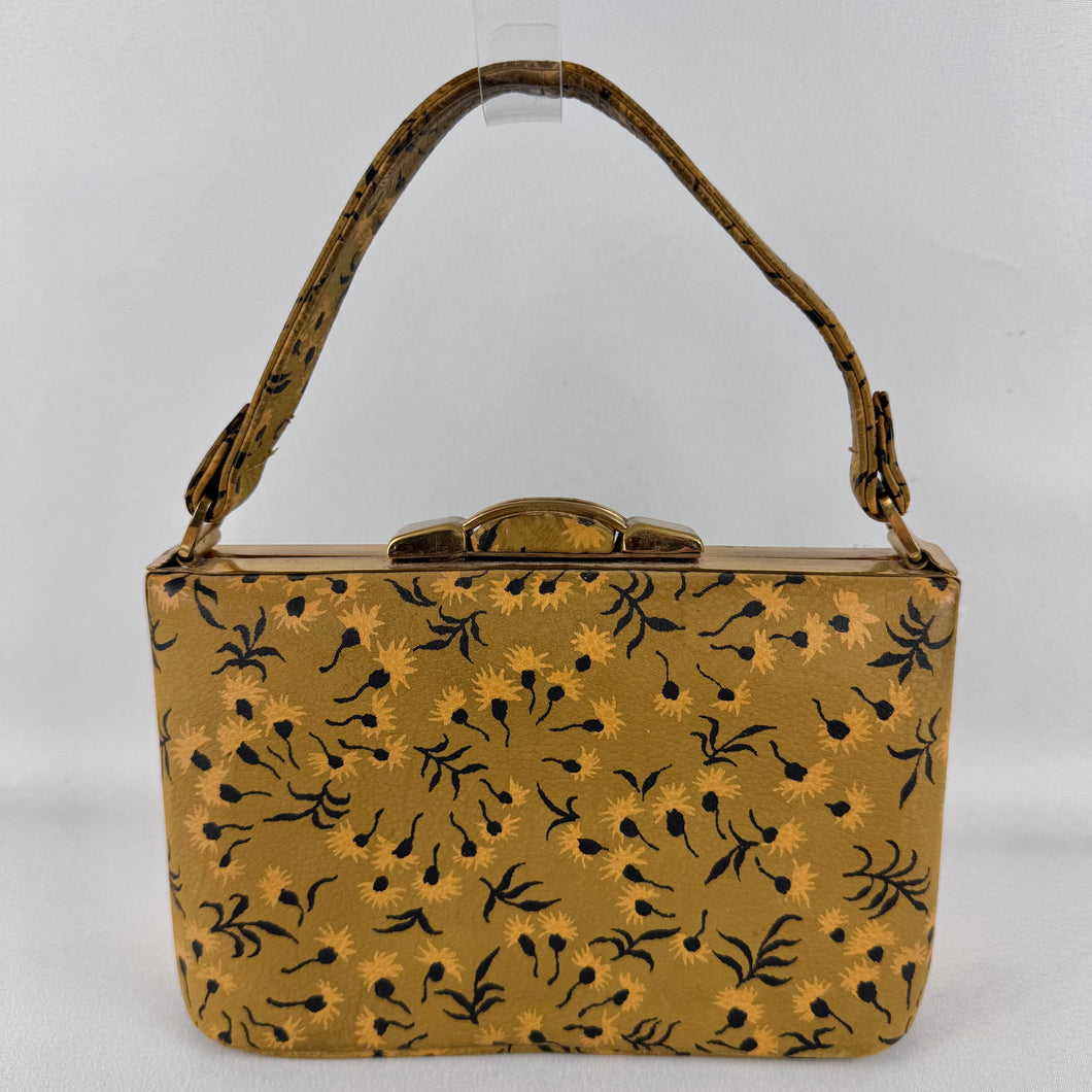 Original 1940's 1950's Olive Green Painted Leather Box Bag by CORET of Montreal