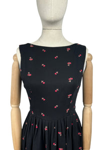 Original 1950's SABA Jrs of California Black Backless Dress with Rose Embroidery - Bust 34 *