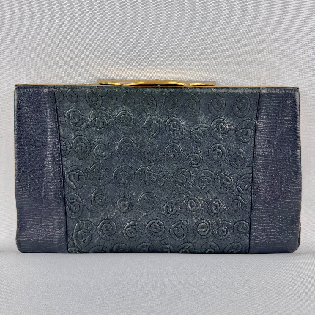 Original 1930's Midnight Blue and Bottle Green Textured Leather Clutch