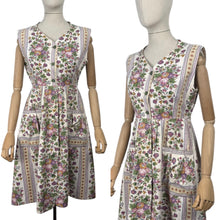Load image into Gallery viewer, Original 1940&#39;s Thick Cotton Floral Stripe Sleeveless Chore Dress by Ritchwear - Bust 38 39
