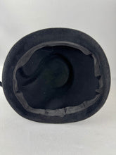 Load image into Gallery viewer, Original 1950&#39;s Inky Black Felt Hat with Faux Pearl Beads and Side Bow
