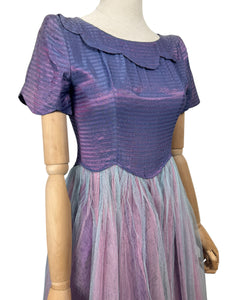 Original 1950's Purple and Pink Net Evening Dress with Scallop Detail - Bust 32 *
