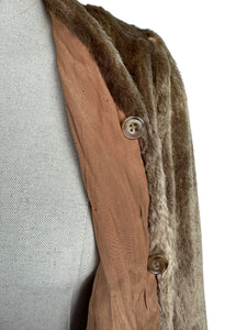 Original 1940's Faux Fur Brown Teddy Bear Edge to Edge Jacket - Bust 34 36