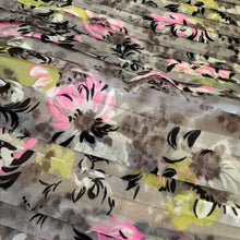 Load image into Gallery viewer, Original 1950's Nylon Floral Dressmaking Fabric in Grey, White, Pink, Black and Yellow - Pleated
