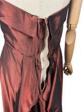 Load image into Gallery viewer, Original 1940's Full Length Evening Dress in Bronzed Maroon Artificial Silk - Bust 36
