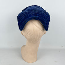 Load image into Gallery viewer, Original 1950’s Cobalt Blue Pleated Velvet Close Fitting Evening Hat *
