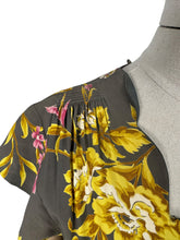 Load image into Gallery viewer, Original 1940's Dark Grey Floral Print Pink and Mustard Crepe Day Dress with Peplum - Bust 34 35 *
