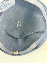 Load image into Gallery viewer, Original 1950&#39;s Dark Blue Fur Felt Hat with Bead and Sequin Trim *
