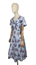 Load image into Gallery viewer, Original 1950&#39;s Floppy Blue Cotton Day Dress with Floral Sprays in Red, Yellow and White - Bust 38 40
