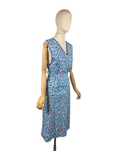 Load image into Gallery viewer, Original 1940's Blue, Pink, Green and White Floral Print Cotton Apron - Great Chore Dress - Would Make A Great Summer Dress - Bust 38 40

