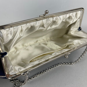 Charming Original 1950's Evening Bag by RFC in Blue with Etched Chrome Frame and Original Mirror