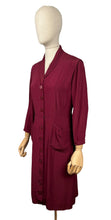 Load image into Gallery viewer, Original 1940's Burgundy Crepe Button Front Day Dress with Pockets by Tweencraft - Bust 34 35
