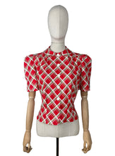 Load image into Gallery viewer, 1940&#39;s Reproduction Christmas Blouse In Red, Mint Green, White and Pink Vintage Check in Moda Cotton &#39;Deer Christmas&#39; - Bust 34&quot; 36&quot;
