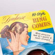 Load image into Gallery viewer, Vintage 1940&#39;s 1950&#39;s Duchesse Hi-Style Ring Comb Hair Clip in Brown Plastic on Original Sales Card
