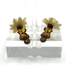 Load image into Gallery viewer, Original 1930&#39;s 1940&#39;s Carved Edelweiss Clip On Flower Earrings
