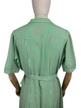 Load image into Gallery viewer, Original 1940&#39;s White and Green Candy Stripe Heavy Linen Button Front Belted Day Dress - Bust 40 42 *
