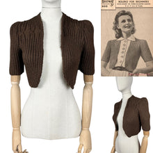 Load image into Gallery viewer, 1940&#39;s Reproduction Hand Knitted Bolero in Dark Brown Acrylic - B34 36 38 40
