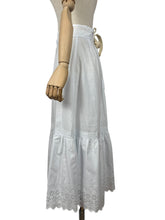 Load image into Gallery viewer, Antique Edwardian Short White Cotton Petticoat with Tie Waist and Lace Trim - Waist 27&quot;
