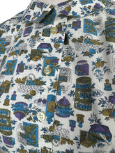 Load image into Gallery viewer, Vintage 1950&#39;s 1960&#39;s Lightweight Cotton Novelty Print Shirtwaister Dress in Purple, Blue and Green - Bust 36

