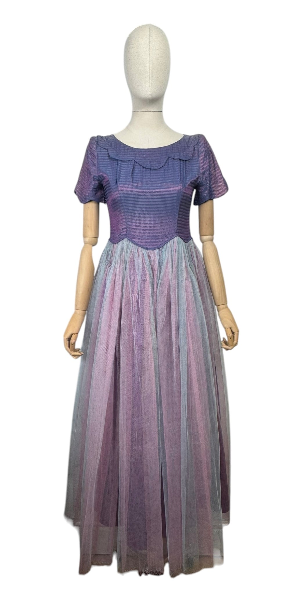 Original 1950's Purple and Pink Net Evening Dress with Scallop Detail 1940s Style For You Original 1950's Purple and Pink Net Evening Dress with Scallop Detail 1940s Style For You