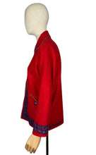 Load image into Gallery viewer, Original 1950&#39;s Red Felt Jacket Embroidered with Leaves in Blue and White - Bust 34 36
