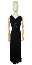 Load image into Gallery viewer, Original 1940&#39;s Bias Cut Black Crepe Full Length Evening Dress with Sequin Trim - Bust 36 38 *
