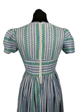 Load image into Gallery viewer, Original 1940&#39;s Petite Fit Textured Cotton Stripe Dress in Green, Pink, Blue and White - Bust 34 *
