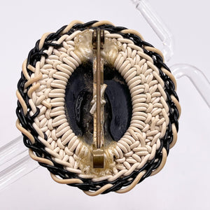 Original 1940's Large Black and White Wartime Make Do and Mend Wirework Brooch with Cameo Button Middle *