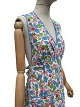Load image into Gallery viewer, Original 1940's Hawkins of Preston Apron - Blue, Red, Green and Pink Floral - Bust 34 36
