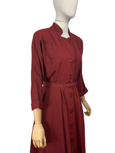 Original Late 1940's New Look 'A Leslie Fay Original' Belted Rust Day Dress - Bust 38