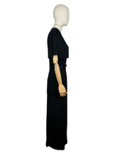 Load image into Gallery viewer, Original 1940&#39;s B Altman New York Full Length Black Crepe Evening Dress with Fringe Detail - Bust 36 38
