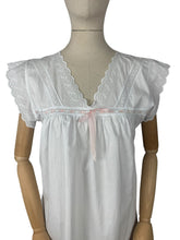 Load image into Gallery viewer, Antique Edwardian Crisp White Cotton Shift with Broderie Anglaise and Peach Ribbon Trim
