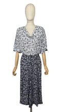 Load image into Gallery viewer, Original 1940's Volup Dress and Jacket Set in White and Navy Blue with Original Belt - Bust 44 46
