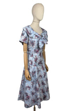 Load image into Gallery viewer, Original 1950&#39;s Floppy Blue Cotton Day Dress with Floral Sprays in Red, Yellow and White - Bust 38 40
