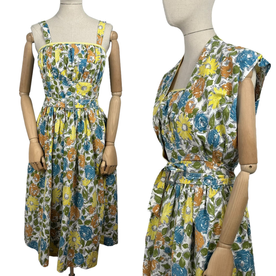 Original 1950's Floral Cotton Belted Summer Dress with Matching Bolero - Bust 34 35 36 *