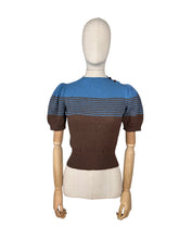 Load image into Gallery viewer, Reproduction 1940&#39;s Striped Jumper in Coffee Bean Brown and Dolphin Blue with Full Pull Sleeves - Bust 34 36
